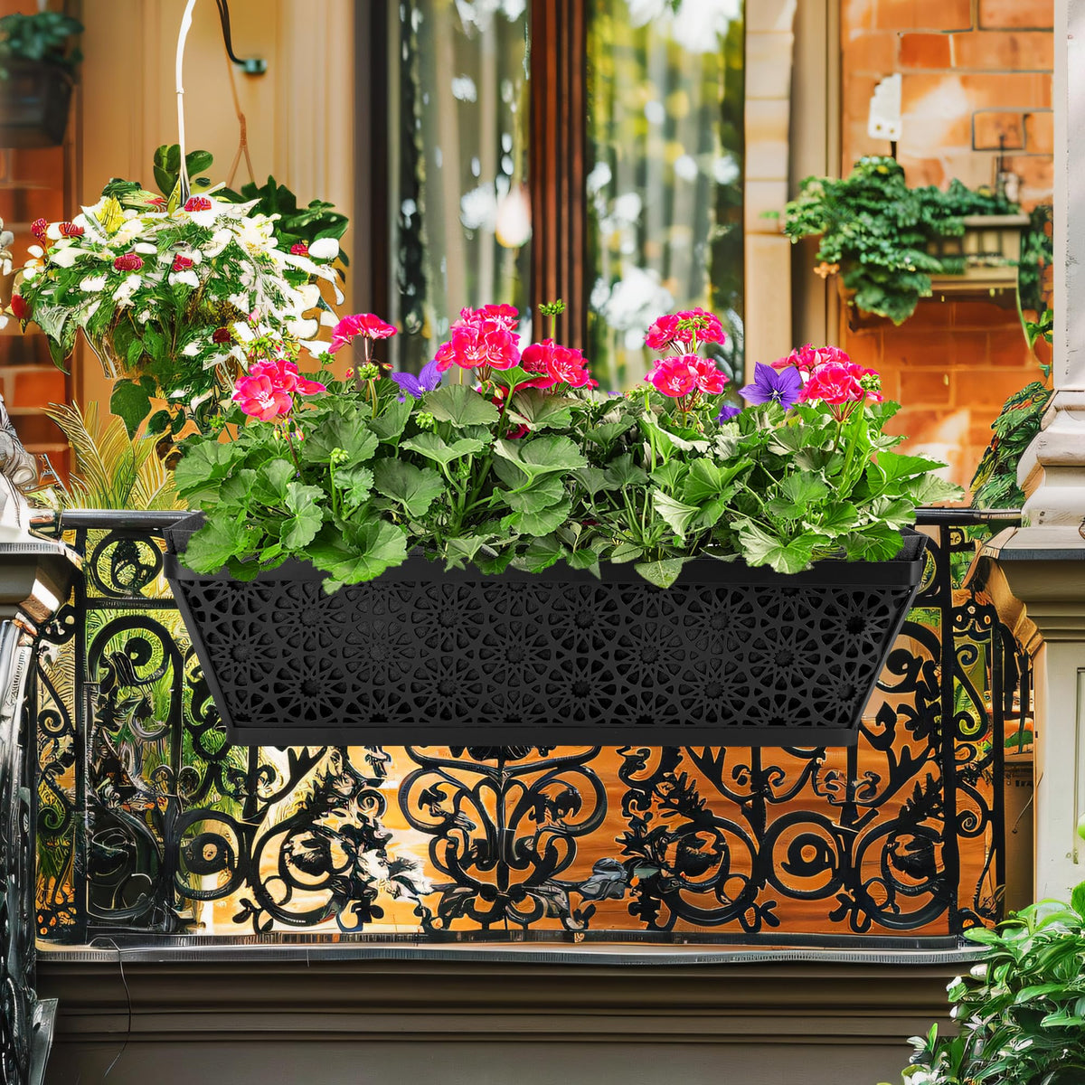 Adnee 2 Pcs 24 Inch Fabric Plant Window Box Liners-Rectangular Non-Woven Planter Basket Liner-Black Felt Flower Hanging Basket for Outdoor Garden Wall Hanging Planter Flower Vegetables