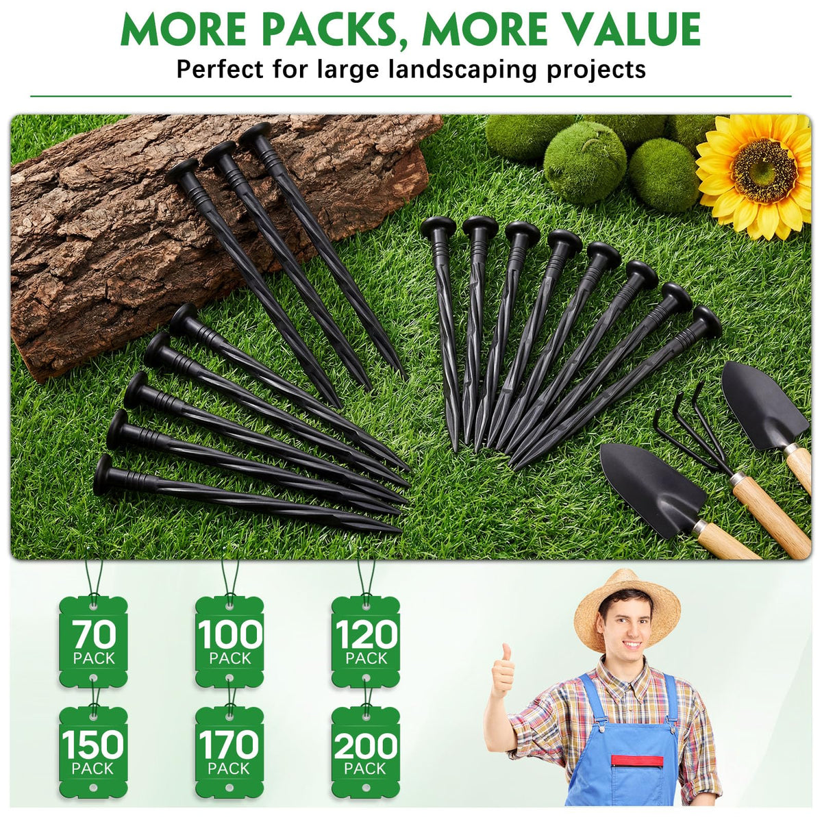 Garaook 100PCS 8-Inch Plastic Landscape Edging Stakes, Spiral Nylon Landscape Spikes, Anchoring Nails for Weed Barrier, Paver Edging, Landscape Edging, Artificial Turf, Grass Pathways, Black