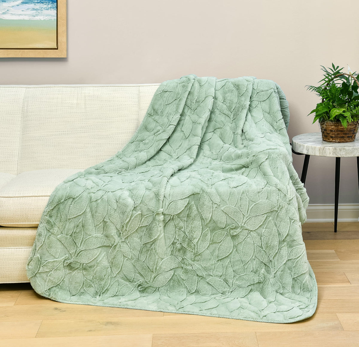 Northwest HGTV Luxuriously Soft Faux Fur Throw Blanket, Triple Jacquard Carved Design with Micro Mink Reverse, Plush Layer for Bed, Couch, Sofa, Living Room, Travel, or Gift, 50 x 70 inches, Green