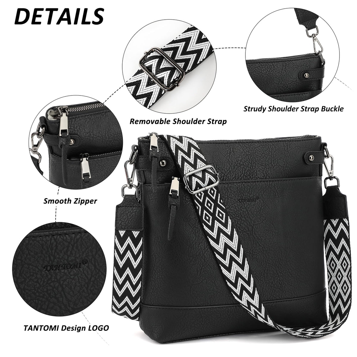 TANTOMI Vegan Leather Crossbody Bags for Women Hobo Travel Purse with Guitar Strap Trendy Women's Handbags with 6 Card Slots