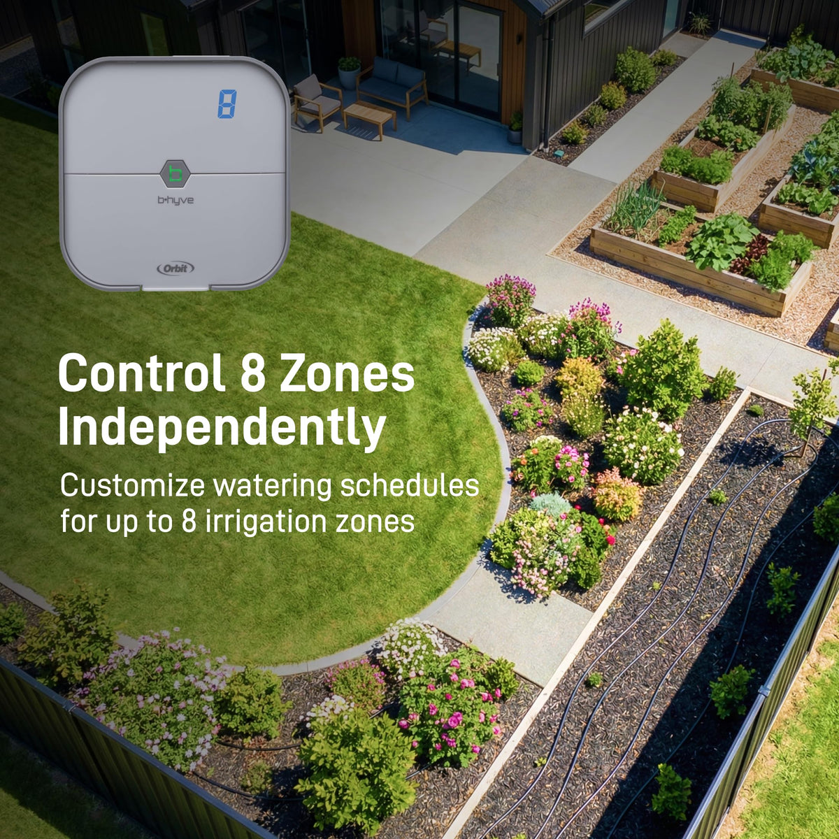 Orbit B-hyve Indoor Smart Sprinkler Controller - 8-Zone - WiFi Irrigation Controller - App Controlled Irrigation with Weather Adjustment - Easy Installation Smart Home Ready Device - 57925