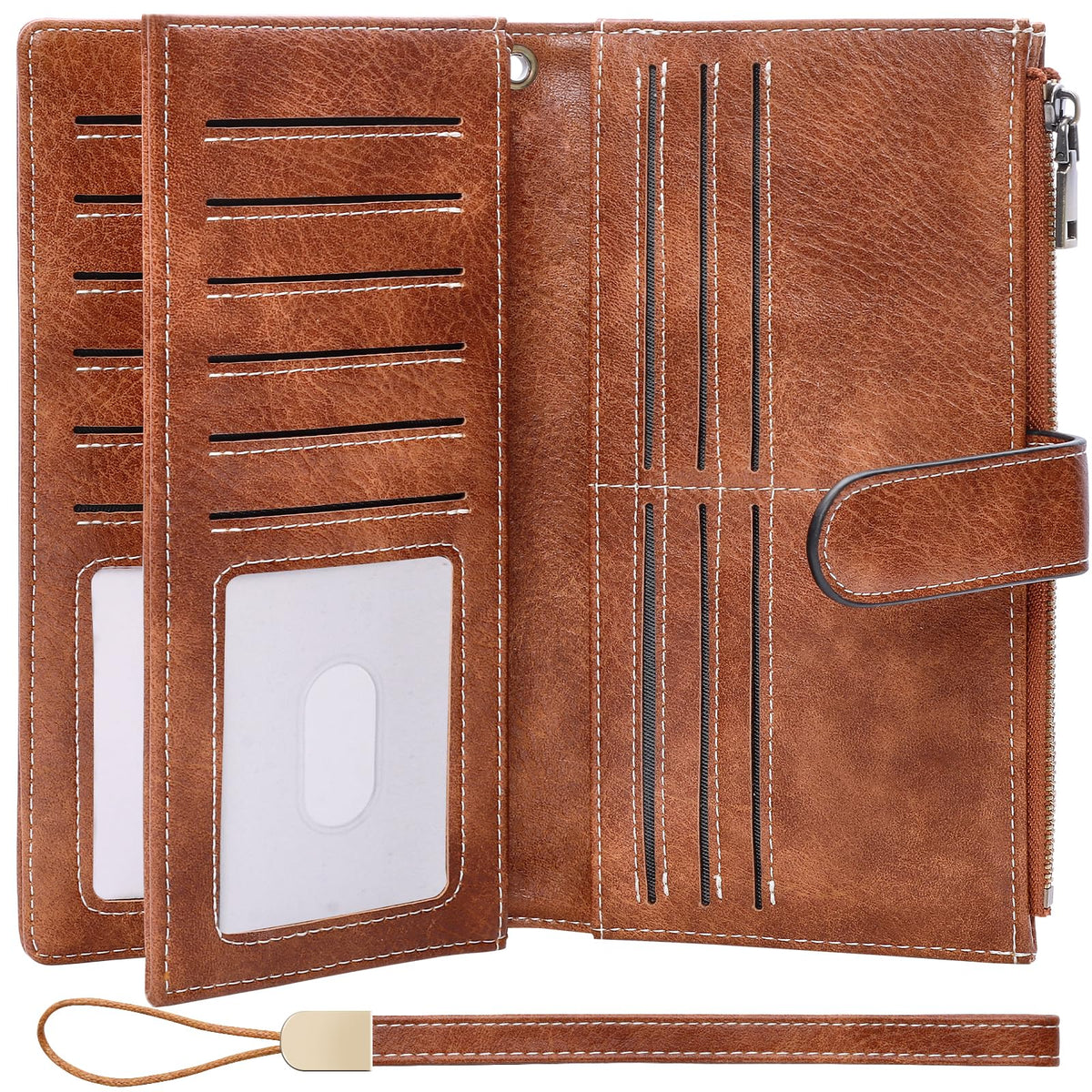XINNSTAR Womens Wallet RFID Blocking Large Capacity Credit Card Holder Long Purses for Women with Wristlet Pocket ID Window