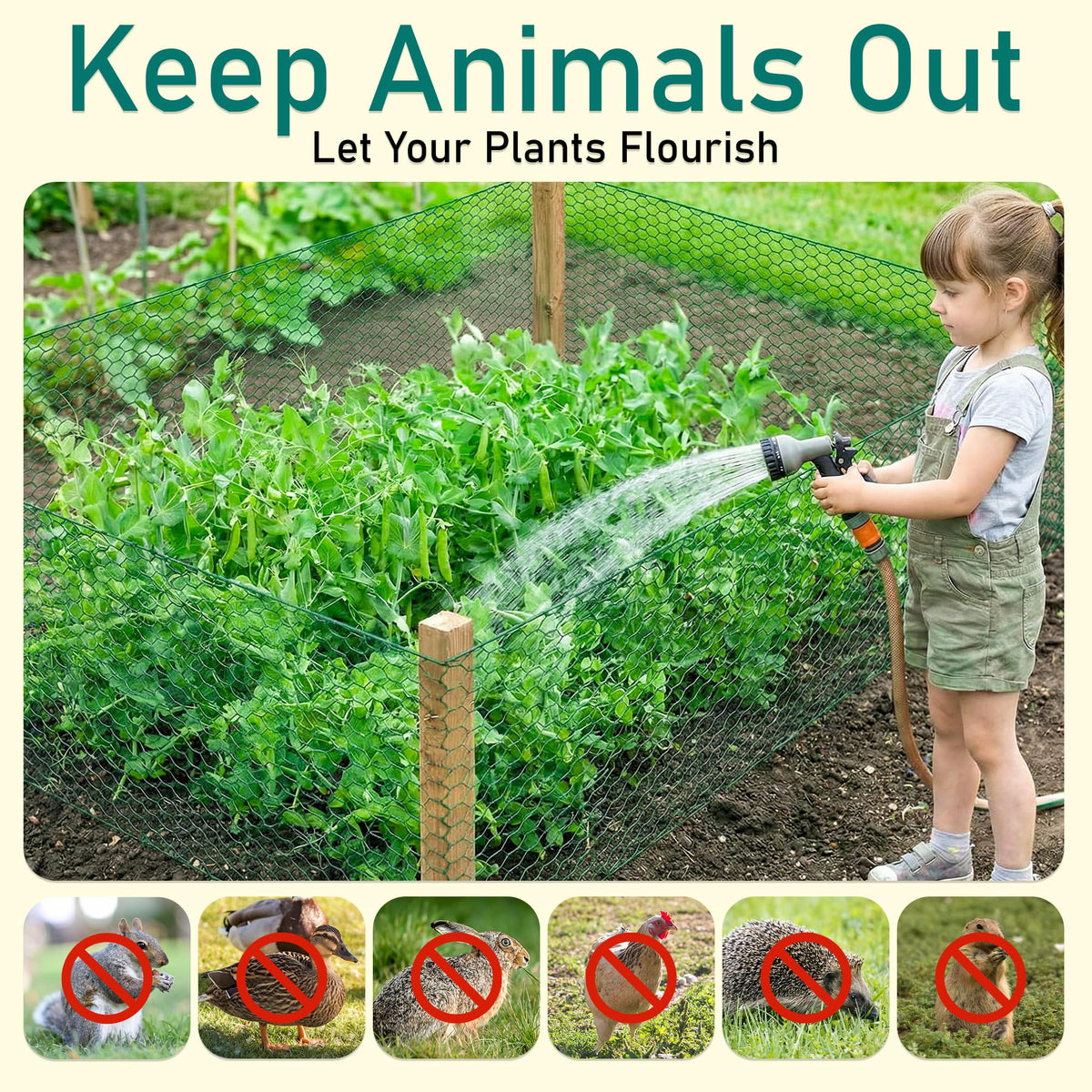 EcoBrisa 13.8x118" Plant Protectors from Animals, 2Roll Metal Mesh Plant Cages for Outdoor Plants Chicken Wire Cloche Wire Mesh for Garden Fence Kit with Ground Stakes & Nylon Tie,Gloves,Plier (Green)
