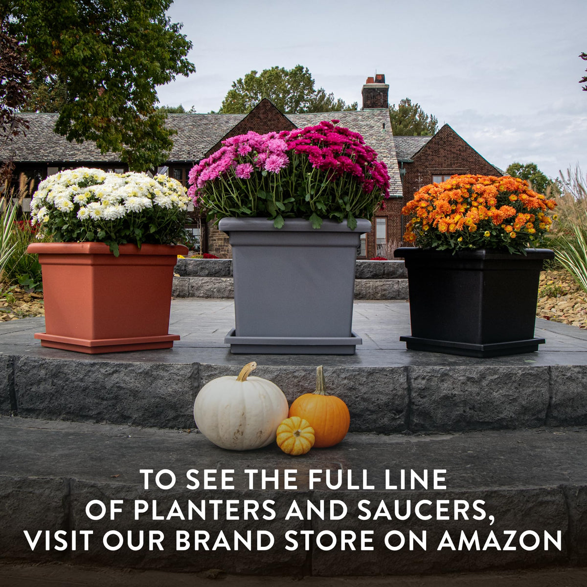 The HC Companies 15.5 Inch Accent Square Plant Pots with Drainage, Lightweight UV-Resistant Plastic Planters for Indoor & Outdoor Plants, 2-Pack Flower Pots for Garden, Office & Home Decor, Chocolate