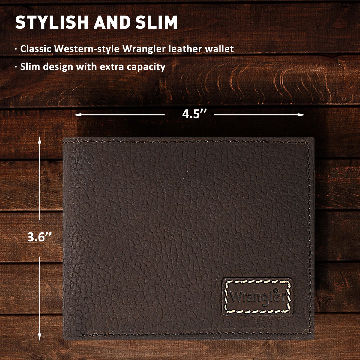 Wrangler Bifold Wallet for Men, Slim Casual Genuine Leather Purse, RFID Blocking, Gift for Him