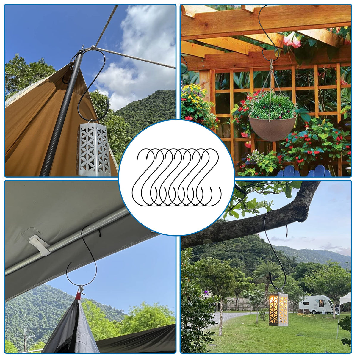 s Hooks for Hanging Plants - Heavy Duty Tree Branch Black Extension Bird Feeder Planters Suet Baskets Lanterns Wind Chimes Kitchen Office Garden Camping Outdoor Pot Pan Cups Bags Jeans Indoor 12in