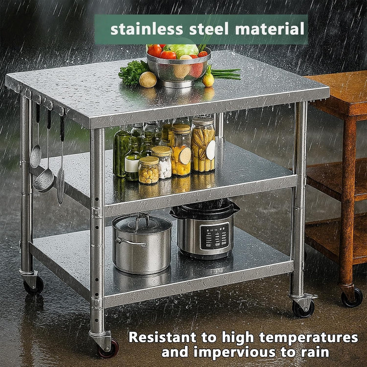 Stainless Steel Table with Wheels for Food Preparation and Work, Multi-Size Optional, Three-Layer Variable Two-Layer Metal Commercial Workbench Outdoor, Restaurant, Kitchen (44" Lx24 Wx34 H)