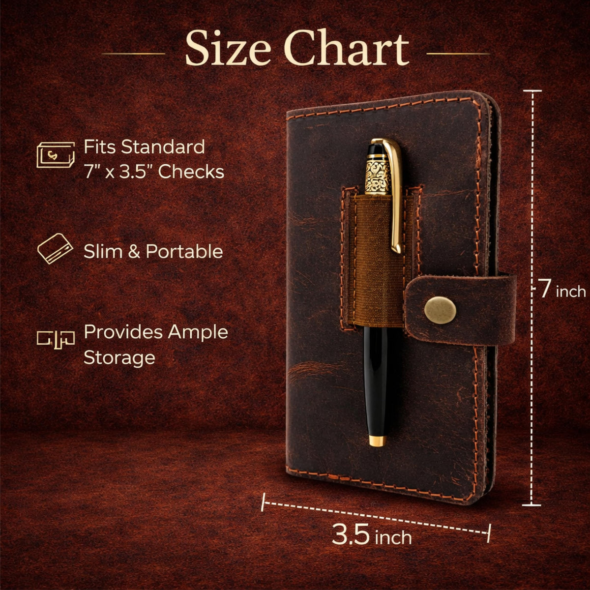 TheAntiq Leather Checkbook Cover with Pen Loop, Full Grain Check Book Holder Wallet for Personal & Duplicate Checks, Slim Money Organizer for Men & Women – Brown