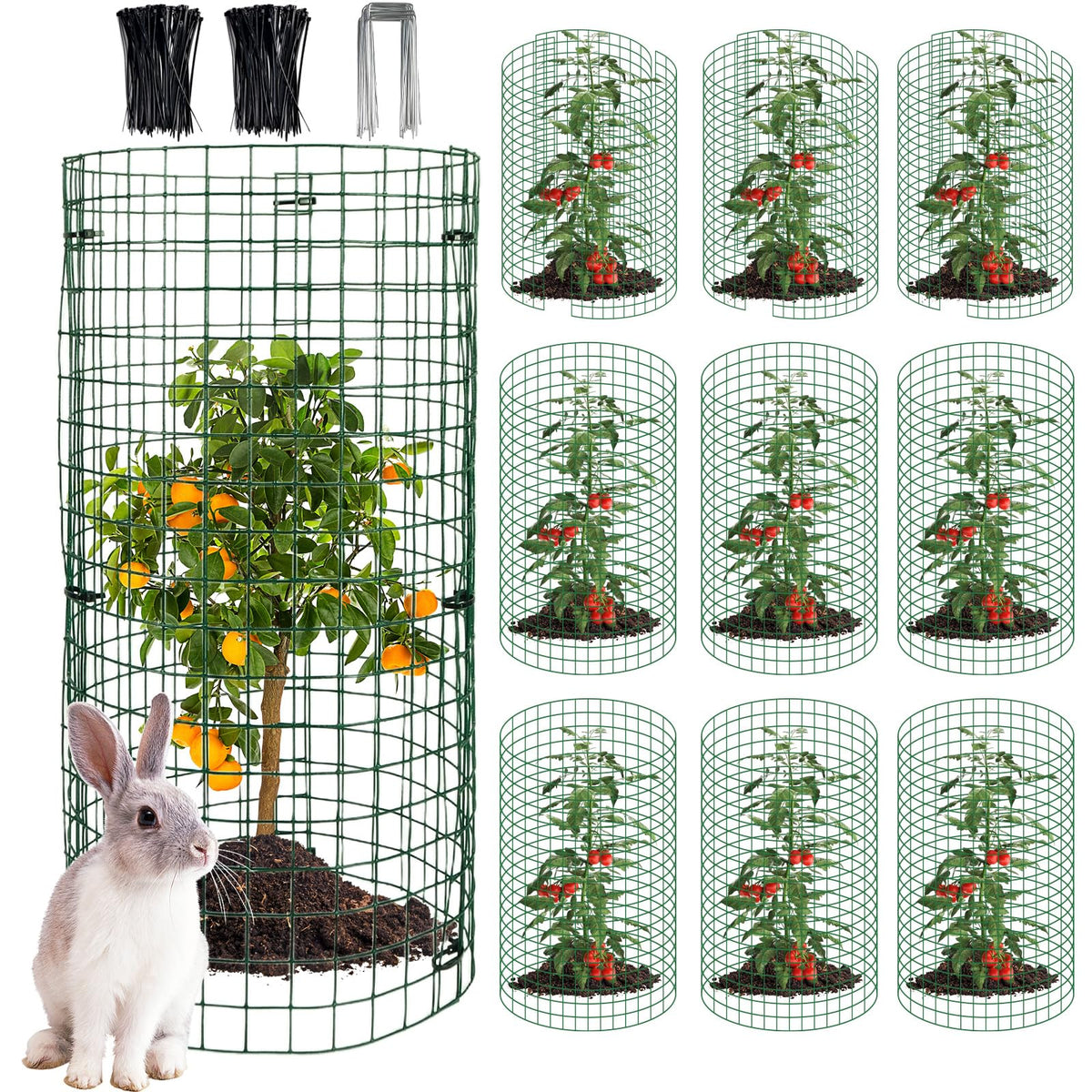 succulentlovers 10 Sets 20"x 12" Wire Plant Protector from Animals, Plant Protector Cages with Zip Ties & Stakes, Garden Plant Protectors Chicken Wire Plant Covers for Flower and Vegetables Protection