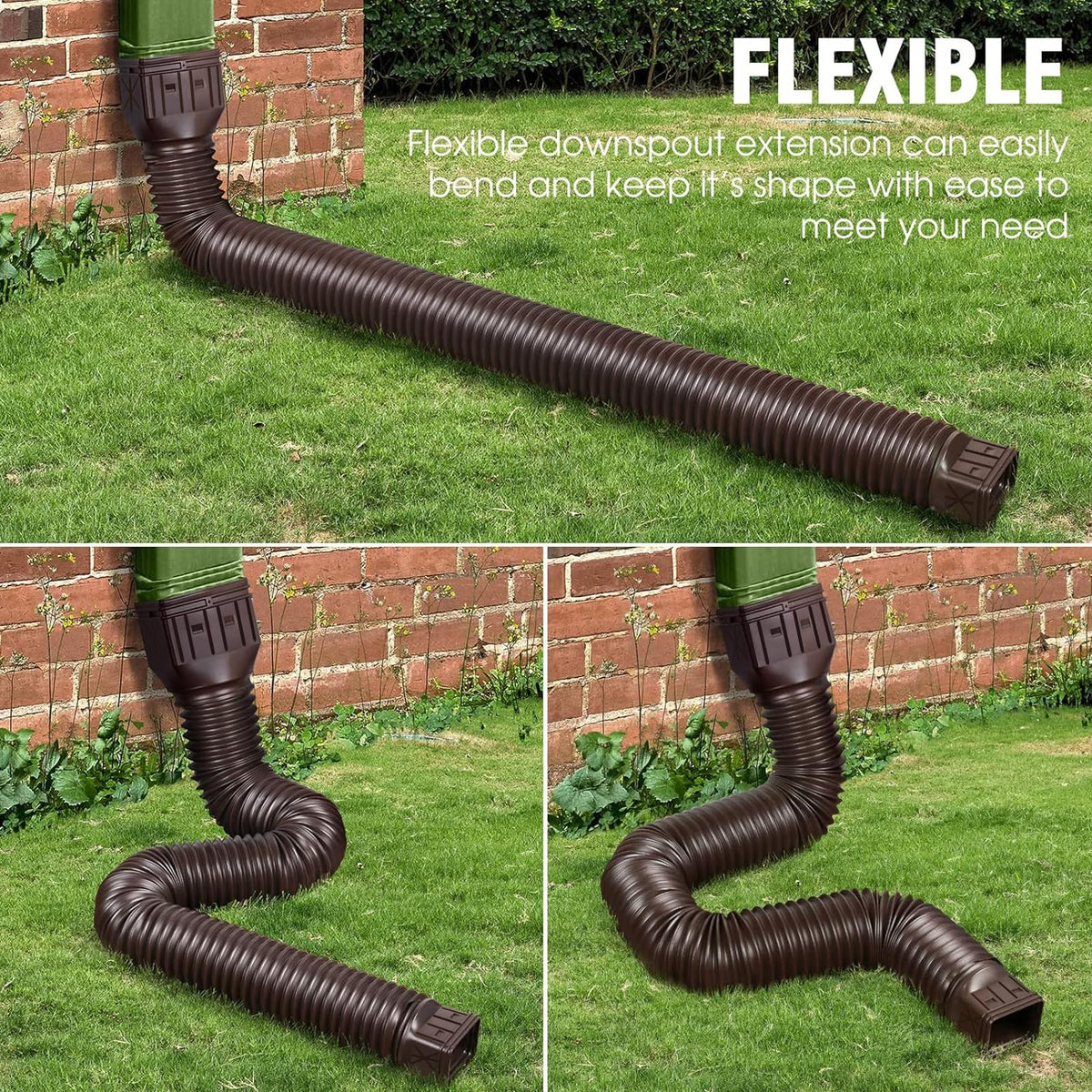 2 Pack Flexible Rain Gutter Downspout Extensions,Drain Downspout Extender,Gutter Extension Flexible,Down Spout Drain Extension Pipes,Extendable from 21 to 60 Inches (Brown)