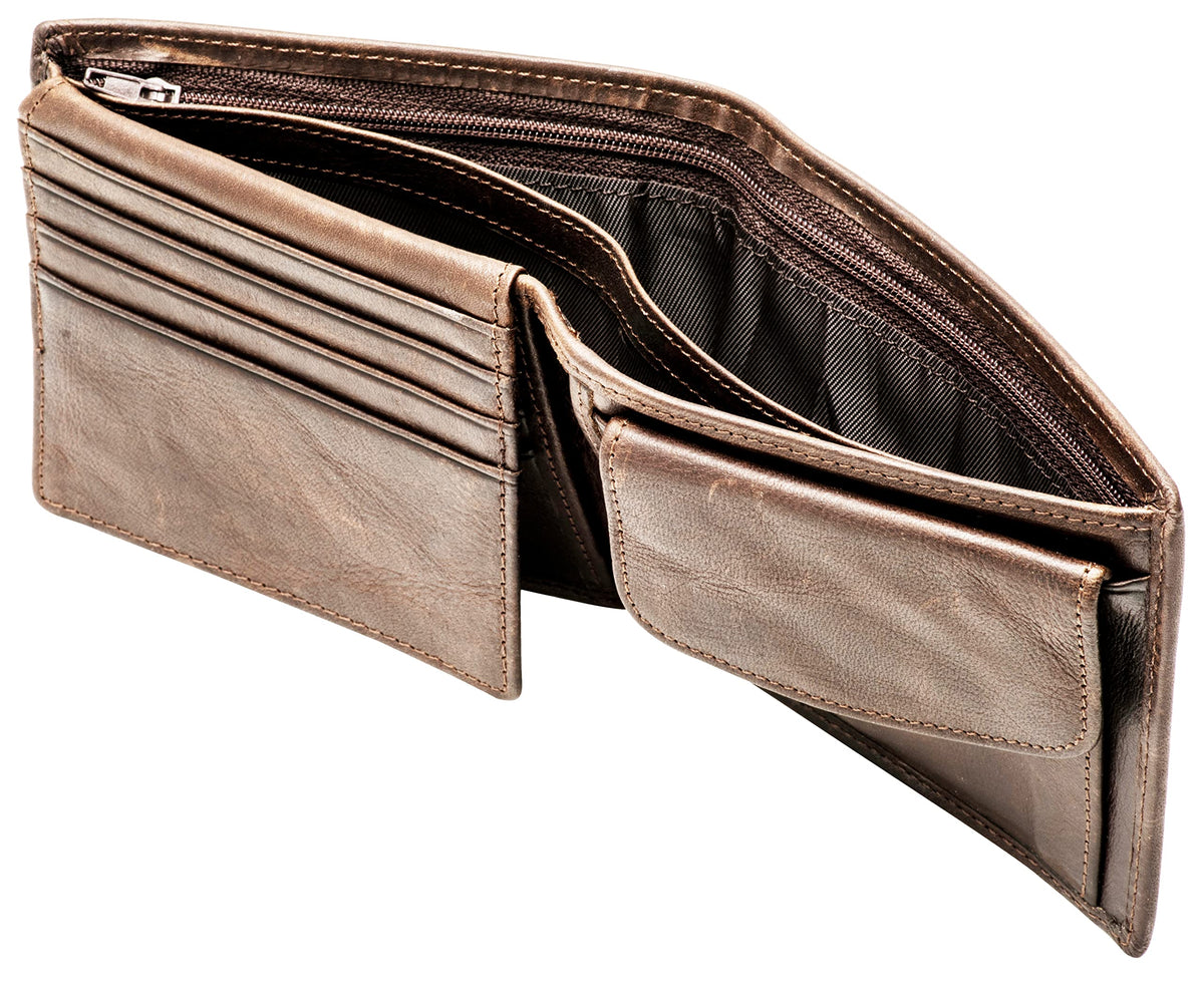 POKOFO RFID Blocking Genuine Leather Bifold Wallet for Men with Zipper and Coin Pocket (Coffee)