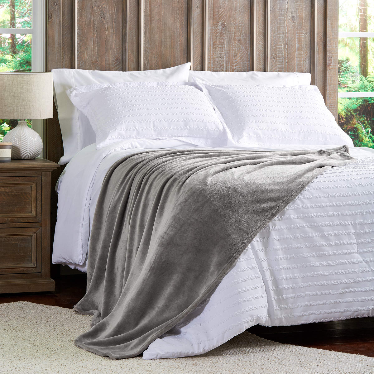 Lavish Home Velvet Throw – Oversized Microfiber Velvet Solid Polyester Throw Blanket – Breathable and Machine Washable in Stone Grey