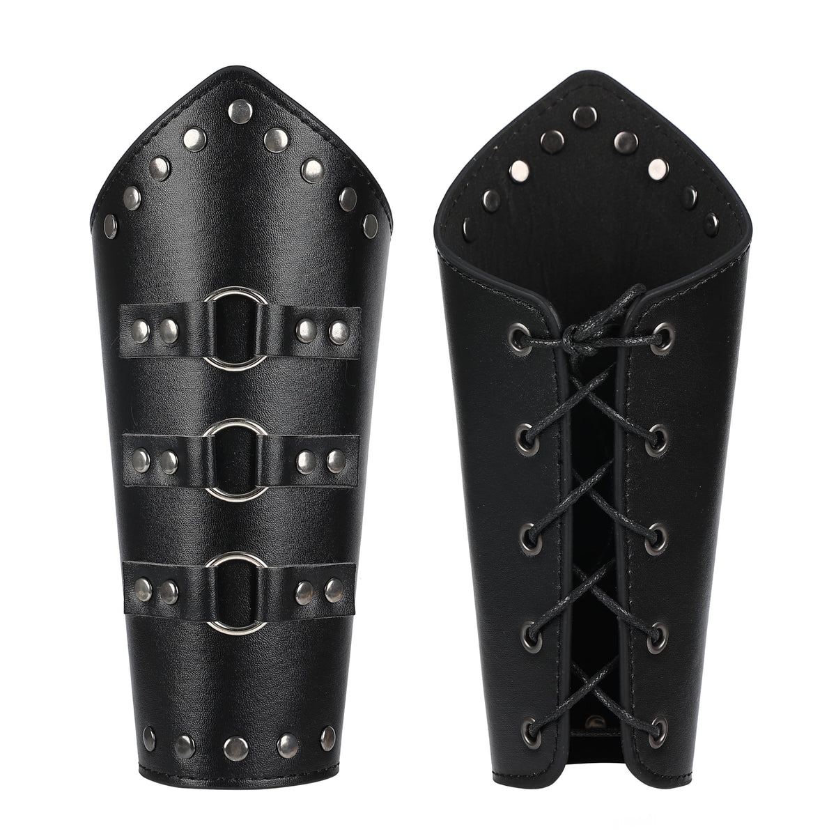 HHCSVJHS Unisex Medieval Leather Bracers with Adjustable Buckle Wristbands - Renaissance Arm Guards for Halloween Cosplay, Retro Battle Costume & Theme Parties (SH-black)