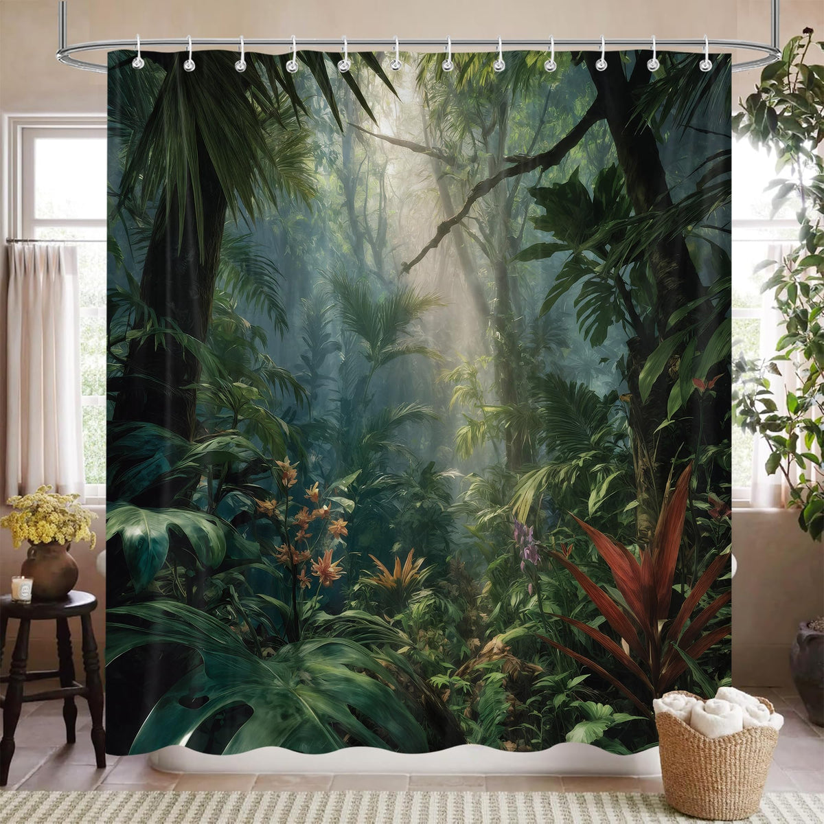 iTapnoom Jungle Shower Curtain Rainforest Green Bathroom Decor 72 x 72