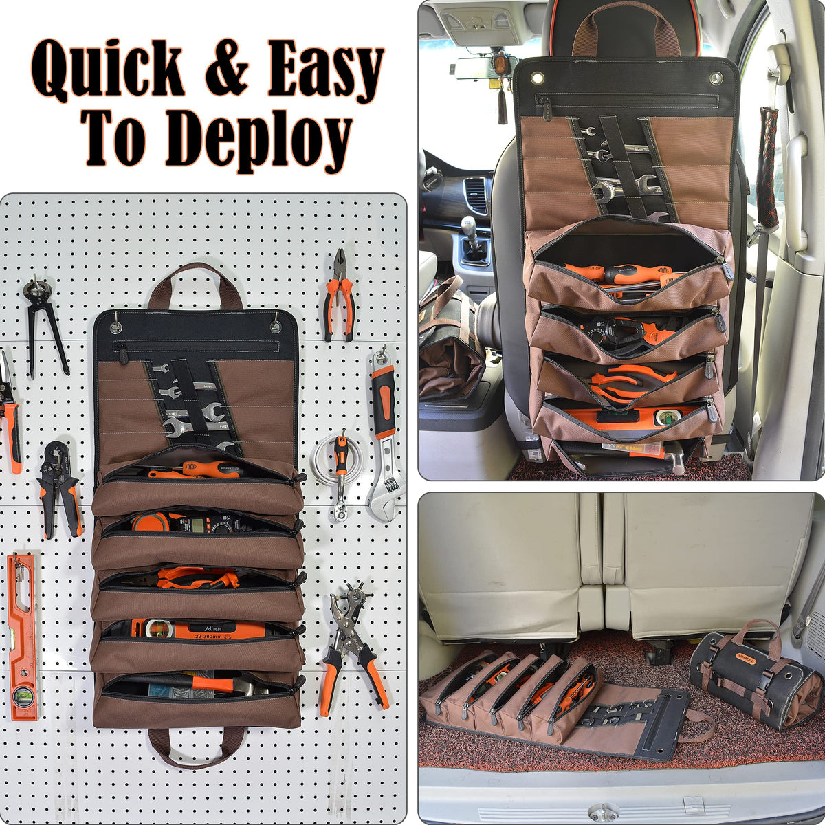 WELKINLAND Heavy-Duty Waxed Canvas Tool roll, 15-Pockets Tool Wrap Roll, 15L Tool Up Roll Bags, Tool Bag Roll, Tool roll organizer, Roll up tool bag organizer