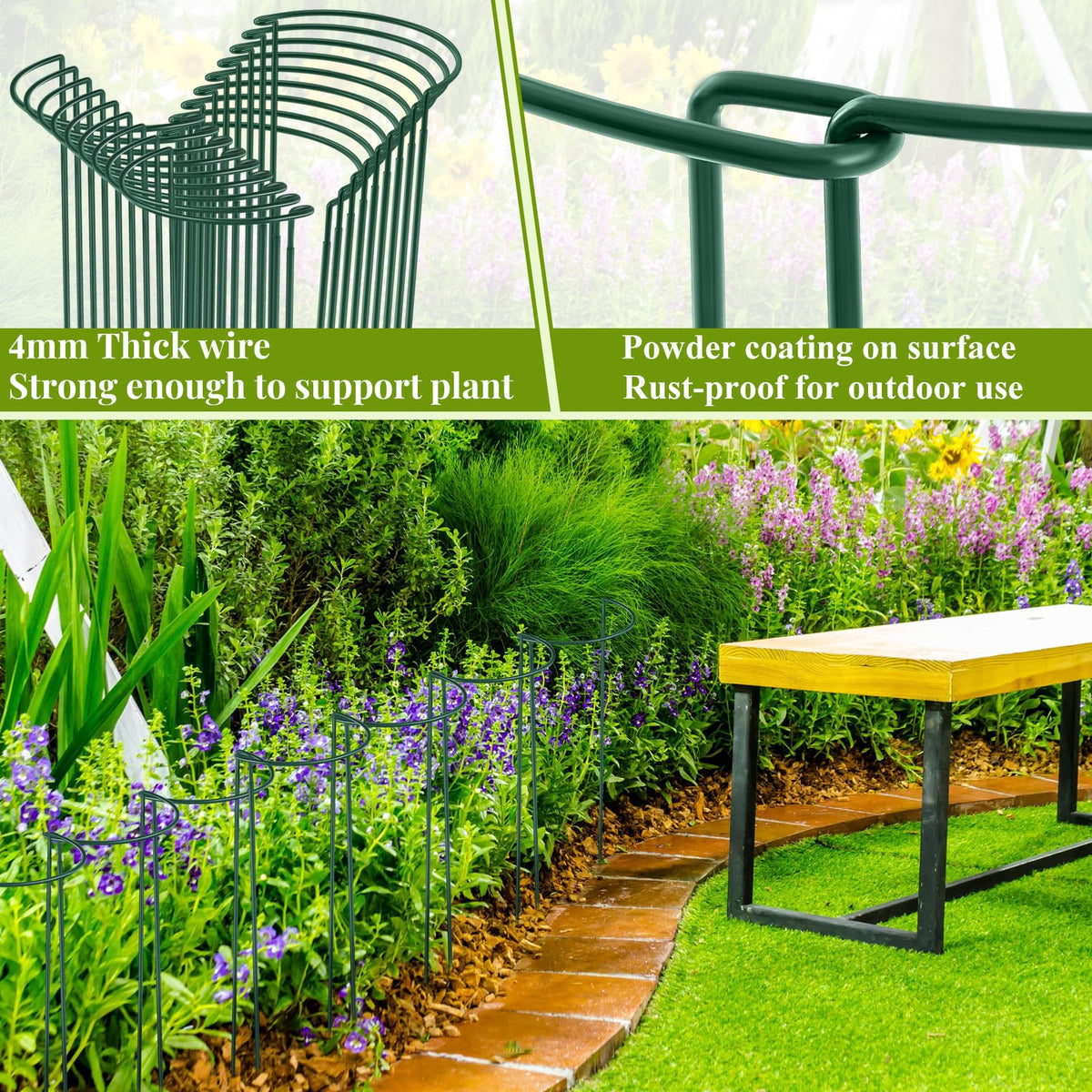 Tioncy 18 Pcs 30 H x 12.6 W Plant Support Stakes Cages for Garden, Metal Half Round Plants Tension Rods for Indoor Outdoor Large Tall Flower Vegetables Tomato Peony Rose Support