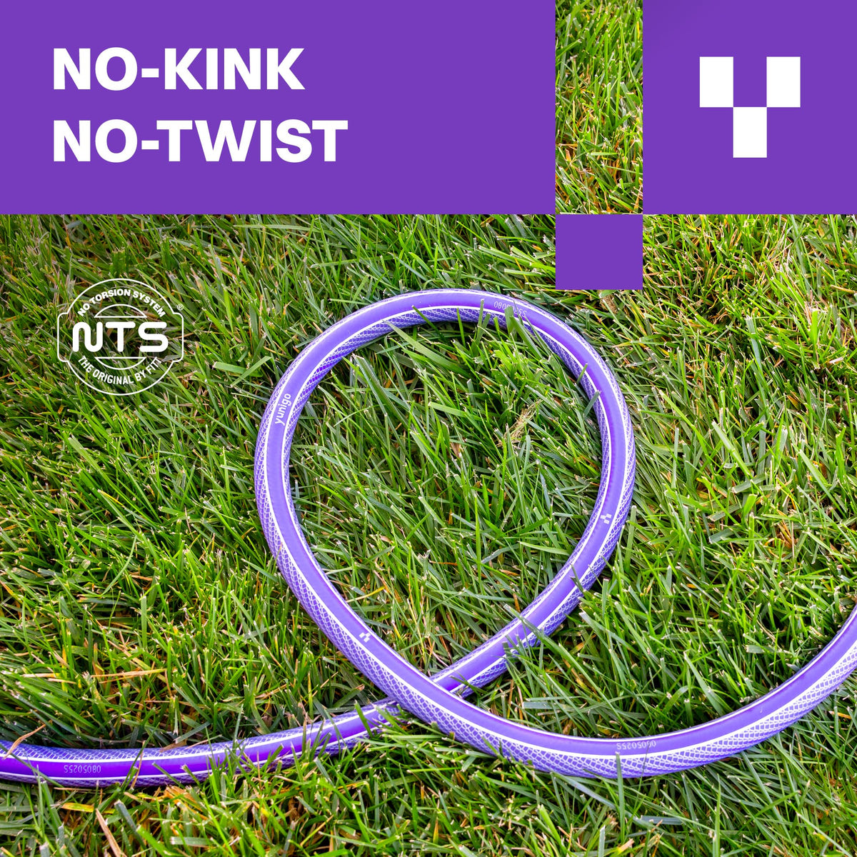 YUNIGO ESSENCE 5/8" 50ft Hybrid Purple Garden Hose – No-Kink Abrasion-Resistant with Durable Aluminum Fittings & Spray Nozzle, Ideal for Intensive Home & Garden Watering