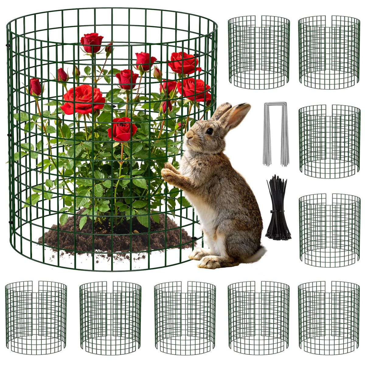 Unves 10 Set Plant Protectors from Animals, 12 x 12 Inch Wire Plant Cages for Outdoor Plants-Covers Protect Vegetables Flowers from Animals, Prevent Rabbit & Chicken Entering