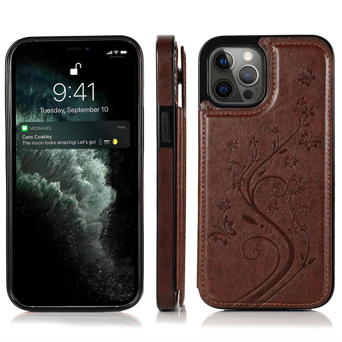 YAOZOCASE for iPhone Case,Retro Slim PU Leather Flower Butterfly Pattern Wallet,Card Holder Slots Full Body Military Grade Protection Soft Shockproof Phone Case (Brown,iPhone 15)