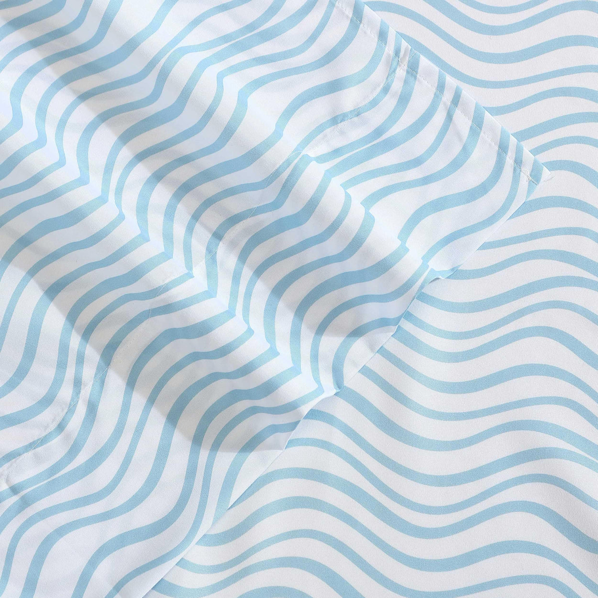 Nautica - Sheet Set, Breathable & Cooling Microfiber Bedding with Matching Pillowcases, Deep Pocket, Fully Elasticized (Linearly Waves Ocean Breeze Blue, Queen)