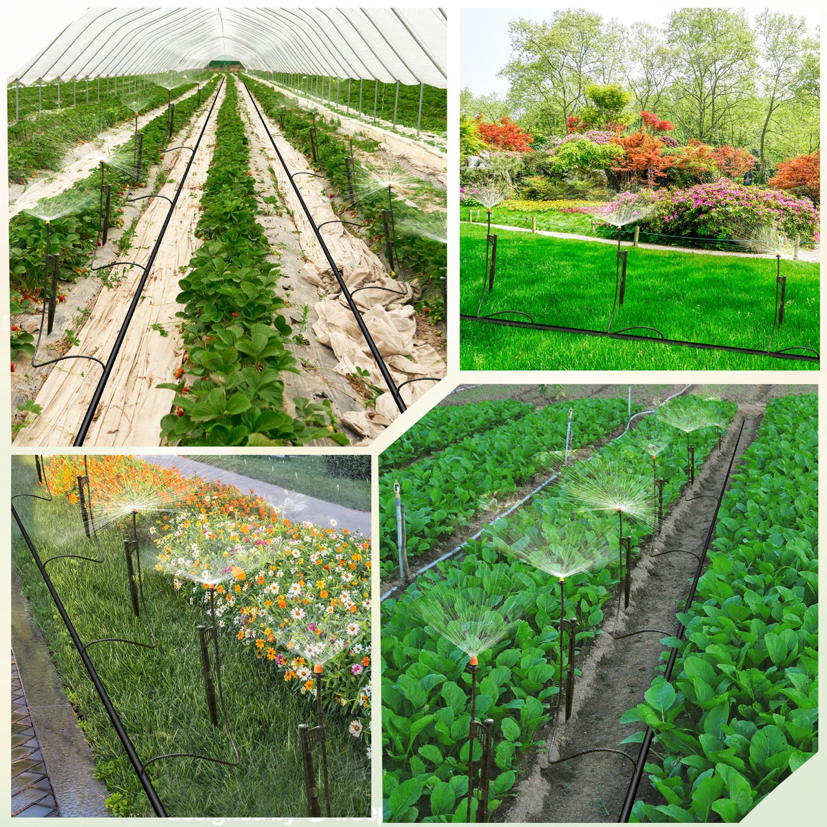 20 Sets 180 Degree Irrigation Sprinkler Heads with Stake Drip Micro Spray Emitters with 1/4" Irrigation Tubing on Riser Stake Micro Spray Sprinkler Stake Assembly for Garden Watering System