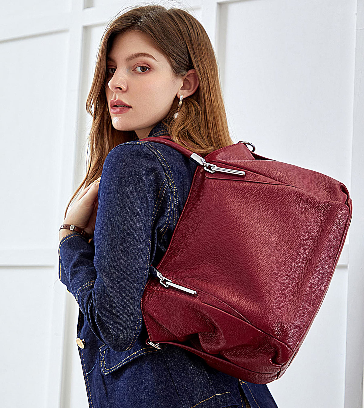 HESHE Soft Leather Handbags for Women Shoulder Handbags Tote Hobo Purses Satchel Bags Classic Women Purses Cross Body Bag (Wine)
