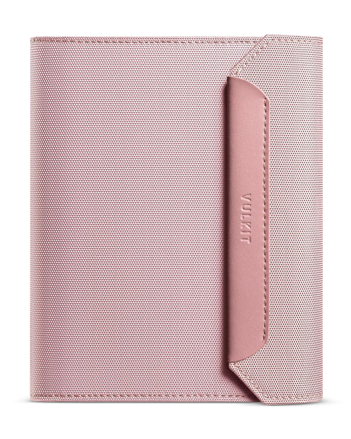 VULKIT RFID Blocking Leather Passport & Card Holder, Dual Person Travel Passport Wallet with Secure Magnetic Closure, Pink