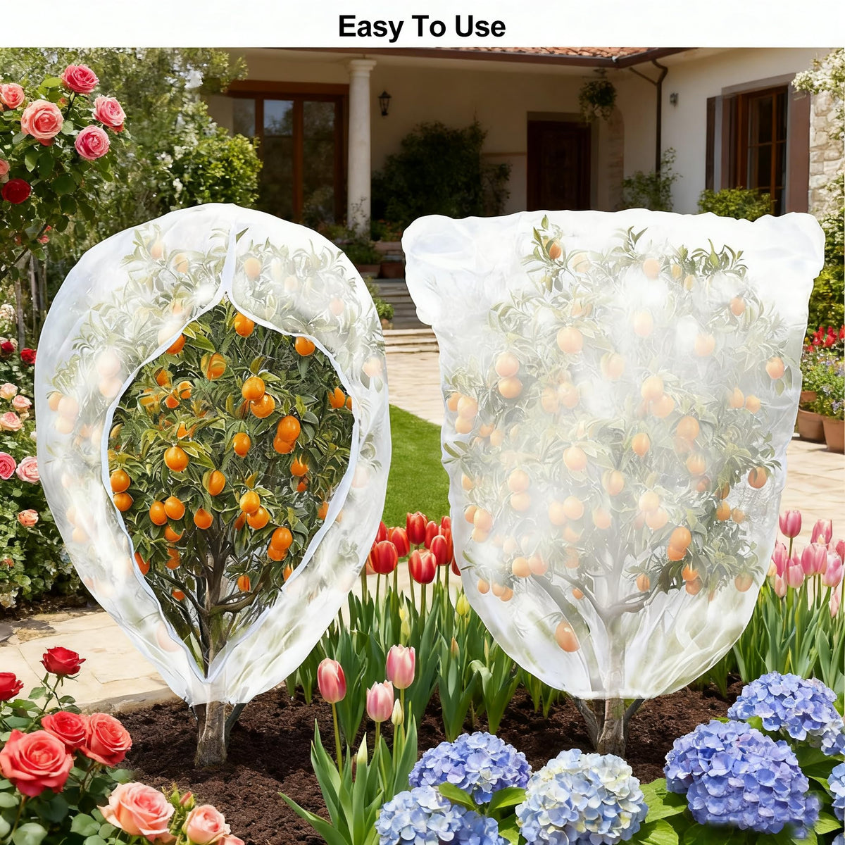 Garden Mesh Netting with Drawstring & Zipper,4PACK 2.3Ft x3.3 FT Mesh Netting Pest Barrier Protection Bird Mosquito Net Plants Cover for Patio Vegetable Plants Fruit Tree