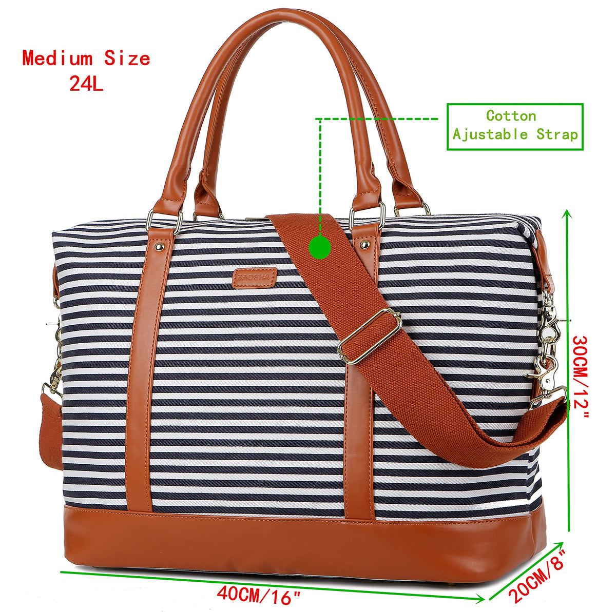 BAOSHA HB-28 Ladies Women Canvas Travel Weekender Bag Overnight Carry-on Duffel Tote Bag (Blue) 16 x 12 x 8 inch