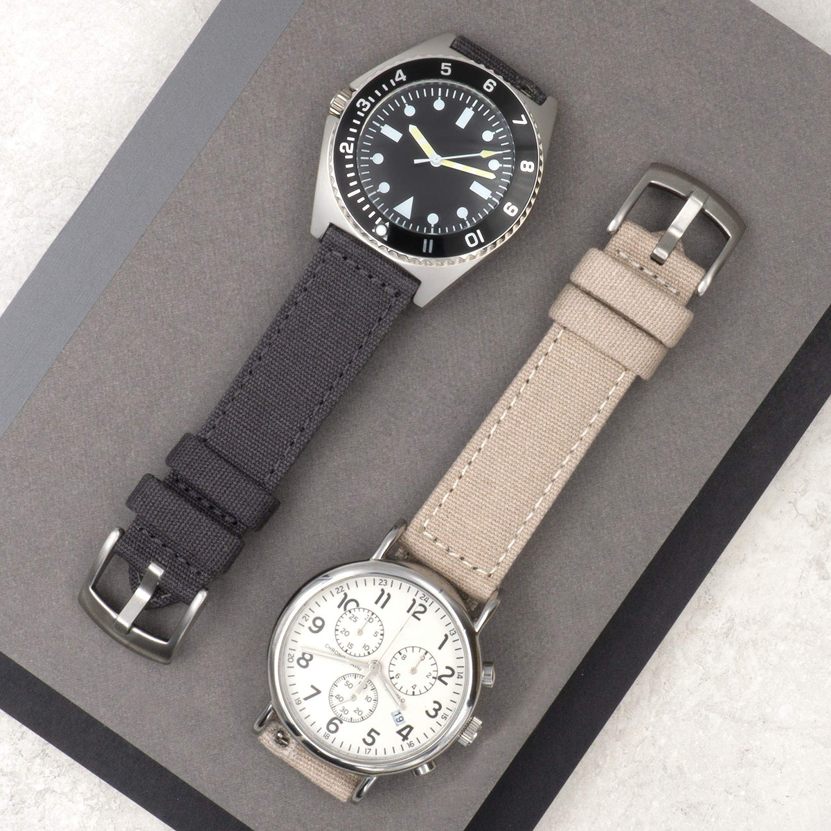 Benchmark Canvas Watch Band - Quick Release Cotton Fabric Watch Straps for Men & Women (20mm, Grey)