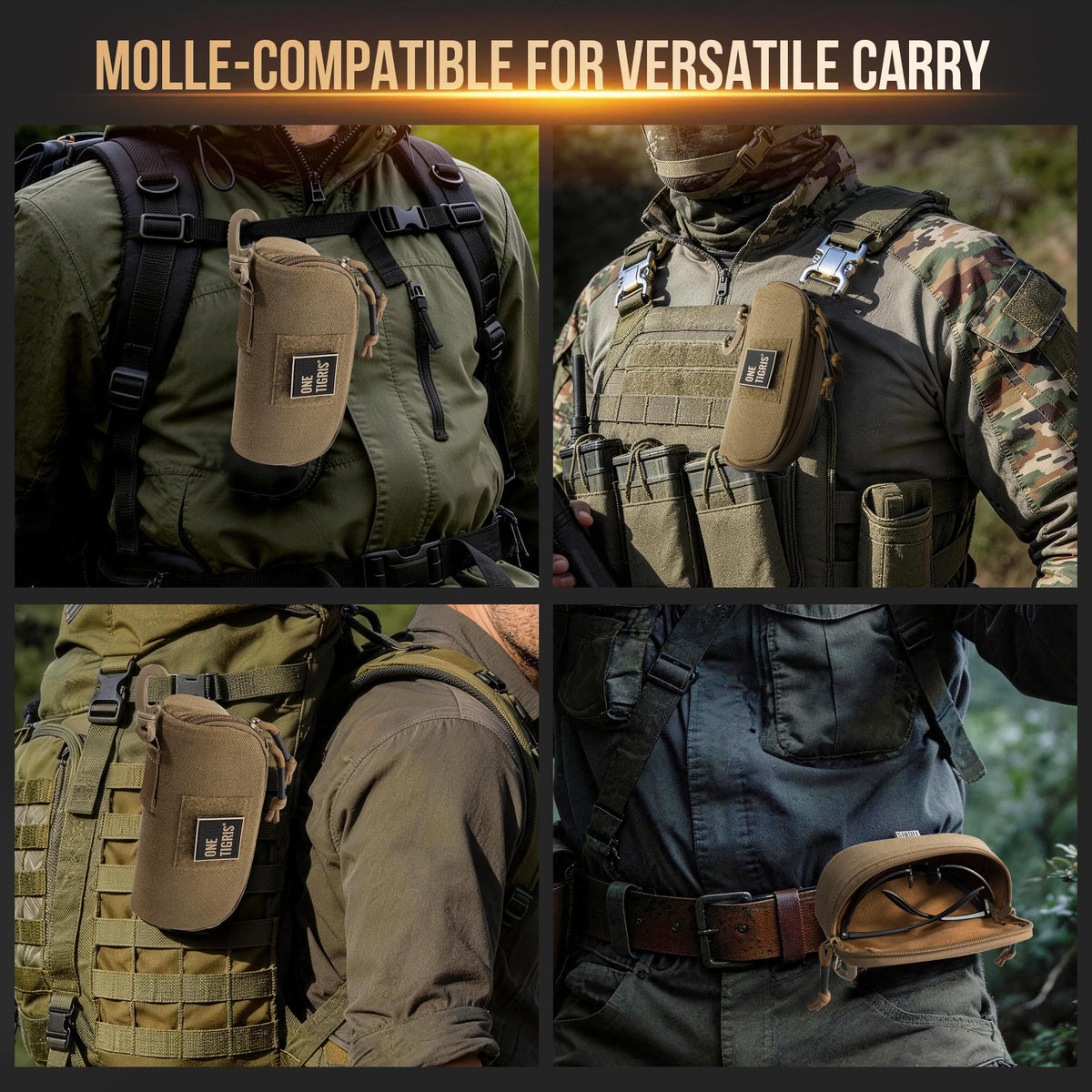 ONETIGRIS Tactical Hard Shell Eyeglasses Case Molle Zipper Sunglasses Pouch Shockproof Crush Resistant for Outdoor Activities