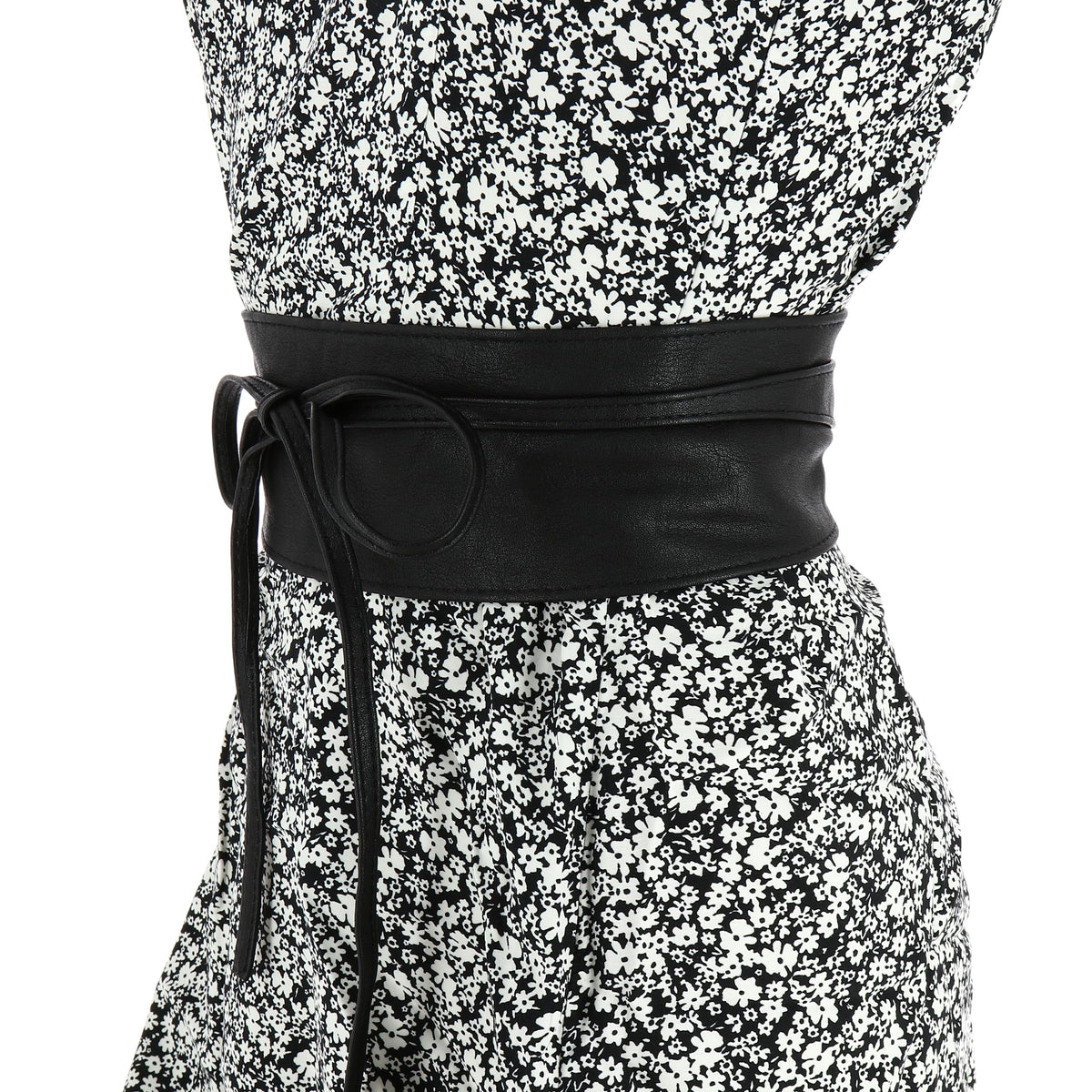 FASHIONGEN Obi Belt for Women – Wide Waist Belt in Faux Leather, MICA - Black, Large/X-large