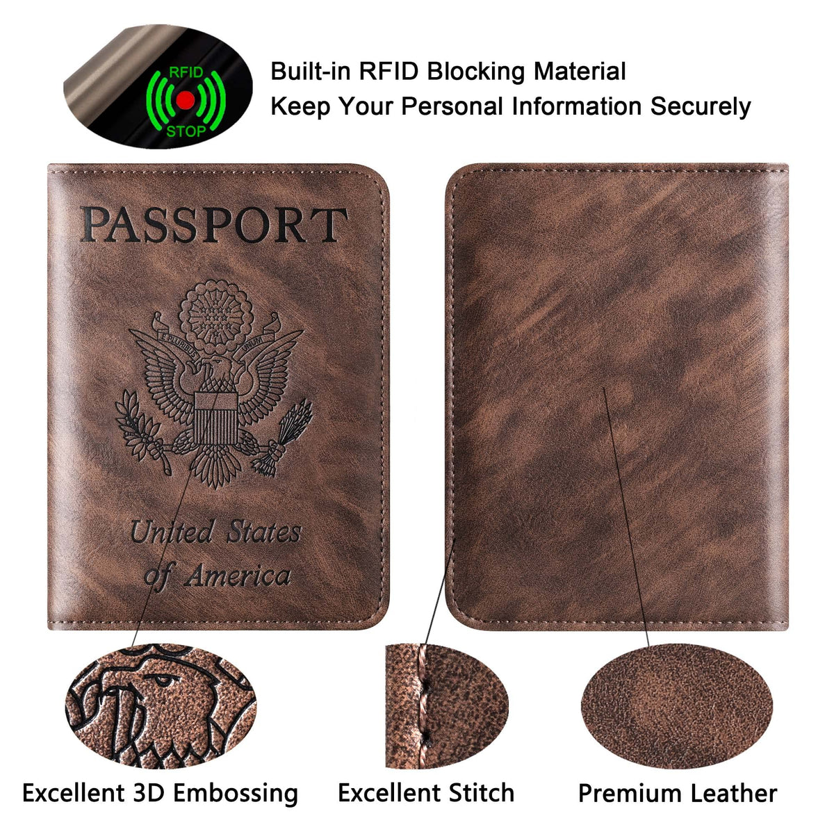 Passport Holder Cover Wallet Travel Essentials Leather Rfid Blocking Case Vacation Luggage Must Haves Travel Accessories for Men Women (116#Coffee)