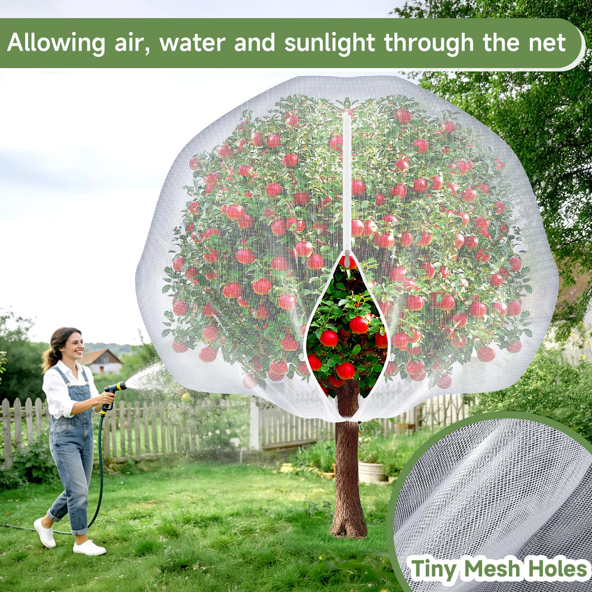 TMFsode 2 Pcs Fruit Tree Netting with Zipper and Drawstring for Garden, 6Ft x 6Ft Blueberry Bush Netting, Protective Garden Mesh Cover for Tomatoes, Fruit Tree, Flowers, Vegetables