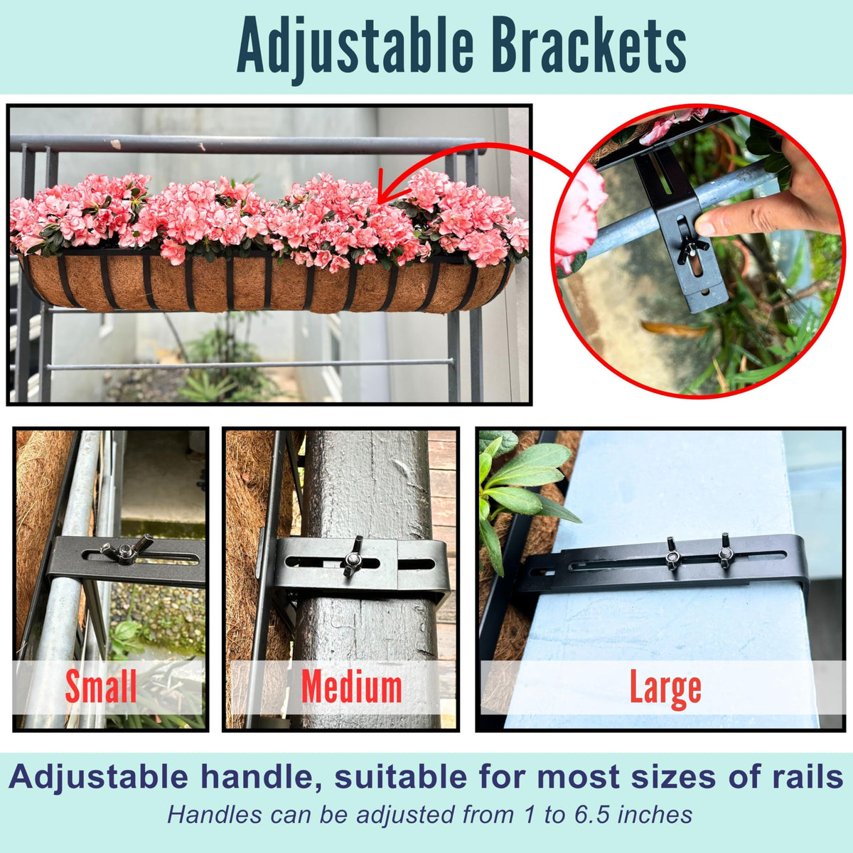 LaLaGreen Railing Planter Box (24 Inch, 4 Pack) Black Metal Rectangular Hanging Planters with Coco Liner, Flower Boxes Brackets for Deck Railings Outdoor Plants Over Rail Fence Balcony Patio Porch