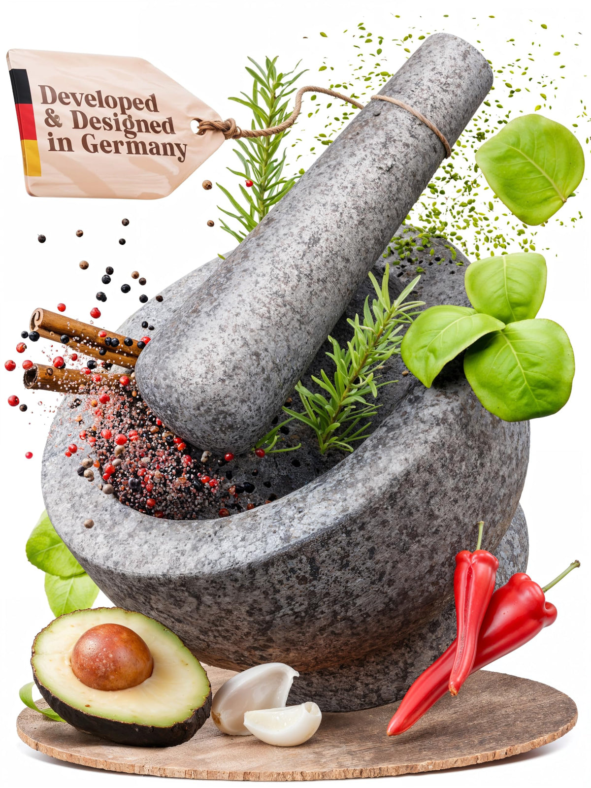 ChefSofi 1.5 Cup-Capacity Mortar and Pestle Set - Unpolished Heavy Granite for Enhanced Performance and Organic Appearance