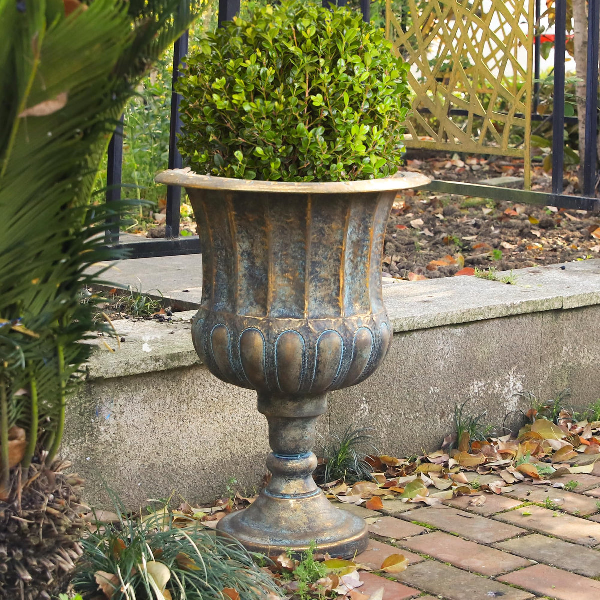 Worth Garden 24.5" H. Metal Urn Planters 2-Pack - Bronze Classic Antique Iron Plant Pots - Large Decorative Rustic Flower Pots for Outdoor Use - Traditional Urn Planter for Patio, Front Porch