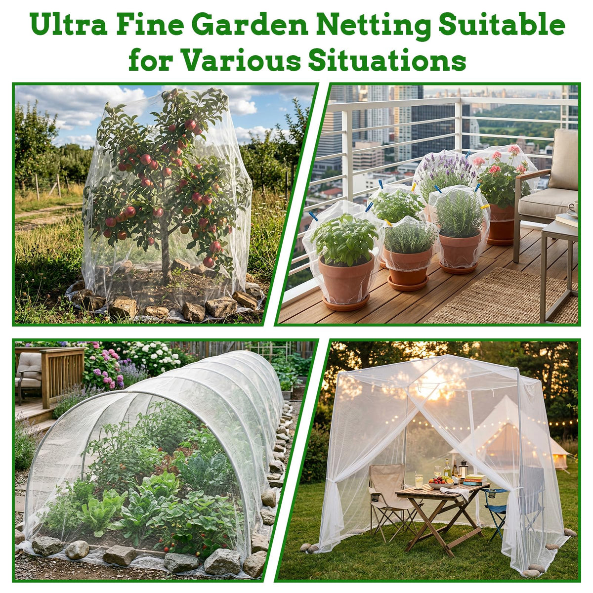 Ultra Fine 10'x20' Garden Netting,Pest Barrier & Bird Netting, Plant Mesh Net Row Cover for Garden,Greenhouse,Patio,Raised Beds, Protecting Vegetables, Flowers, Trees