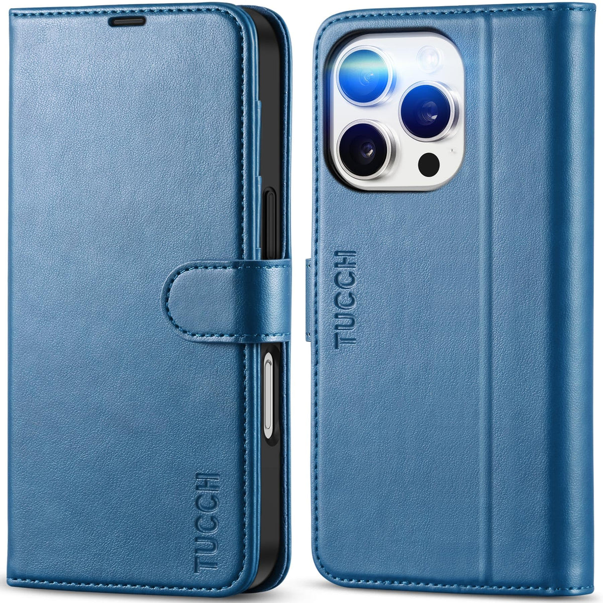TUCCH Wallet Case for iPhone 16 Pro, Magnetic PU Leather Stand Flip Cover with 4 Card Slots [TPU Shockproof Interior Case] [RFID Blocking] Folio Compatible with iPhone 16 Pro 5G, Light Blue