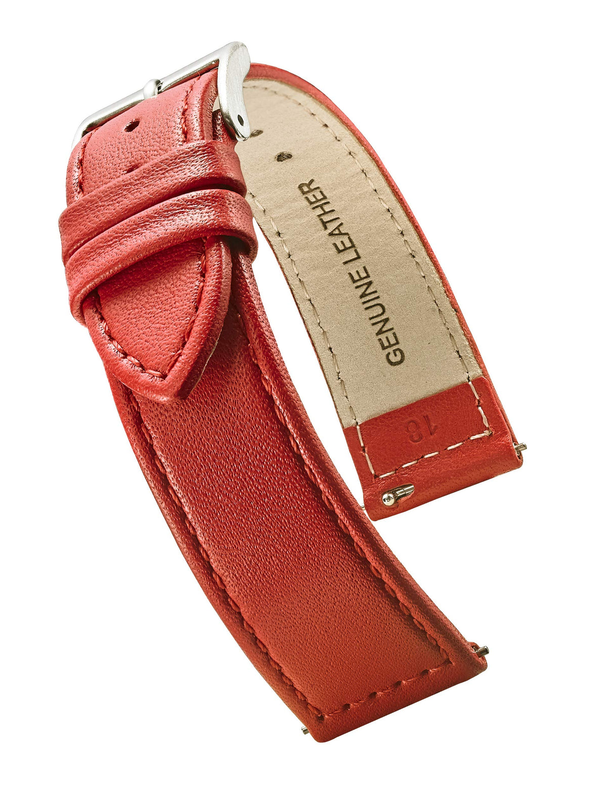 STUNNING SELECTION ALPINE flat Stitched Genuine Leather Watch strap with Quick Release Spring Bars - Red - 12 mm