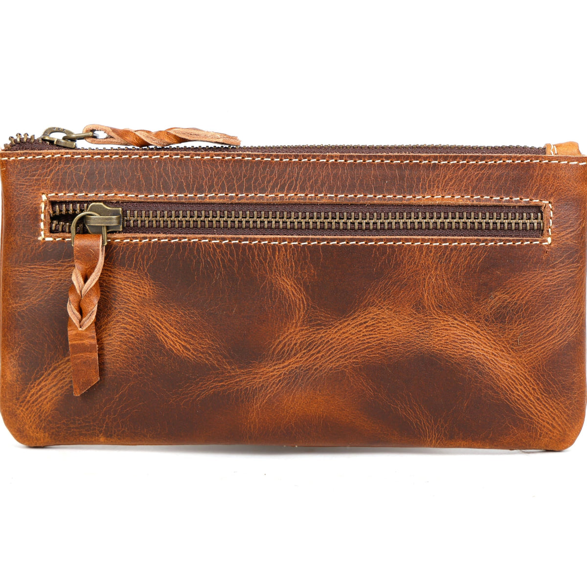LEATHER TOWN Leather Pencil Case Pouch 8" x 4" - Leather Pen Case with Zipper (Brown)