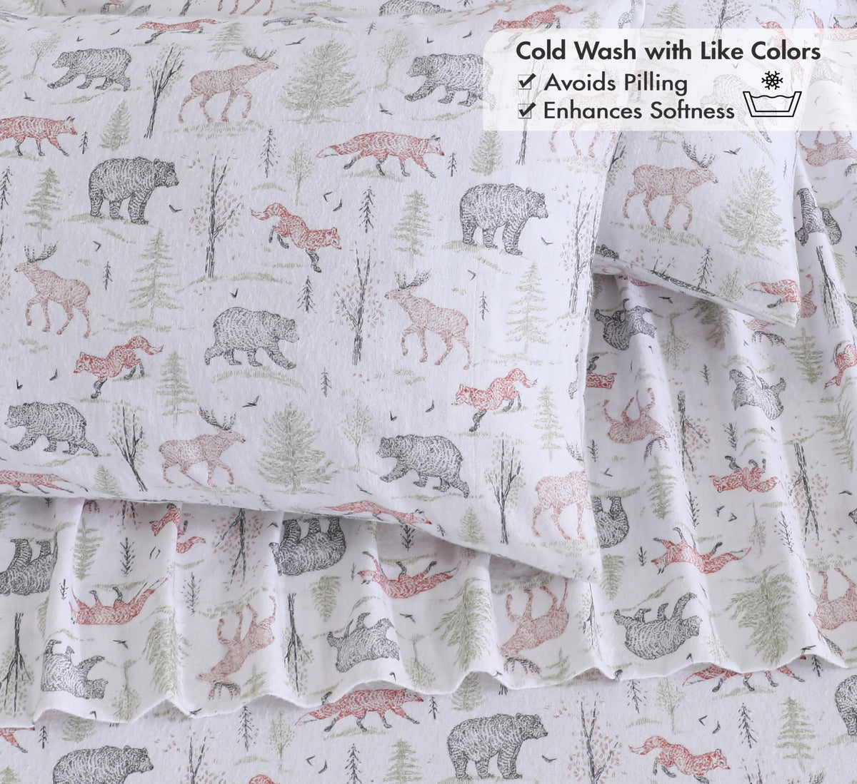 RUVANTI Flannel Sheets Queen Size - 100% Cotton Double Brushed Bed Sheets, Deep Pockets 16 Inches Queen Sheet Set, All Seasons Breathable & Extra Soft - Warm & Cozy, 4 Piece, Wildwood Tapestry