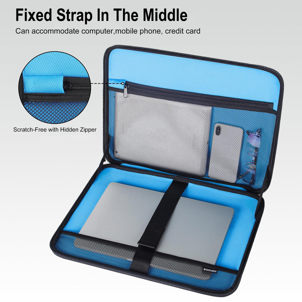 DOMISO 15.6-16 Inch Laptop Hard Case with Strap, Waterproof Shockproof Hard Shell Laptop Sleeve for Macbook Pro/Lenovo IdeaPad/HP ENVY/Dell XPS, Black