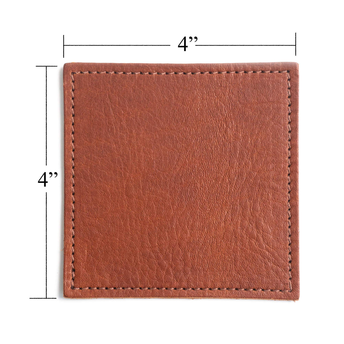 American Made Leather Coasters - Premium Full Grain Leather, Double Layered Square Rustic Brown Coaster Set, 4”x4” - Handmade in The USA - Set of 4