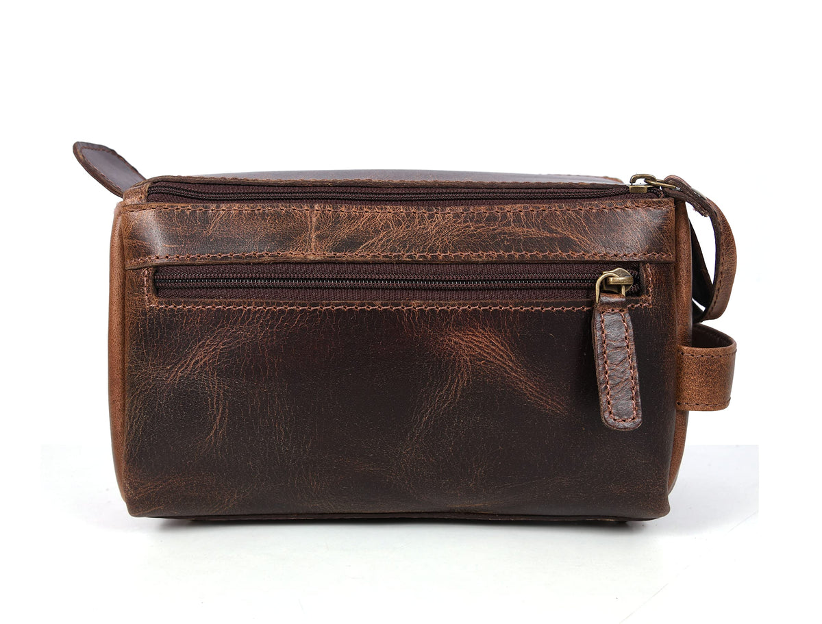 Leather Toiletry Bag for Men 9 Inch | Grooming Travel Kit | With Waterproof Lining | By Aaron Leather Goods (Raven Brown)