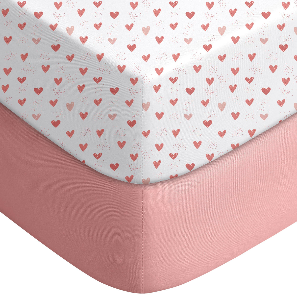 Yoofoss Baby Crib Sheets for Boys Girls, Fitted Crib Sheet 2 Pack for Standard Crib and Toddler Mattress, Super Soft Microfiber Baby Sheet 28x52x8in Pink+Love