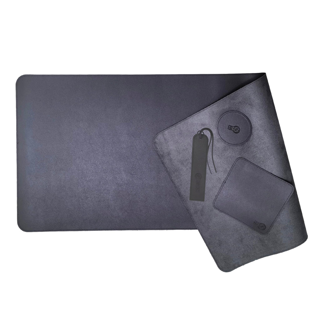 ICONIC - PRO PC GEAR PU Leather Desk Mat| Premium Mouse Pad with Bonus Coaster | Stylish, Durable, Waterproof Mouse Pad for Office & Home (Steel Grey, XXL - PU Gift Set)