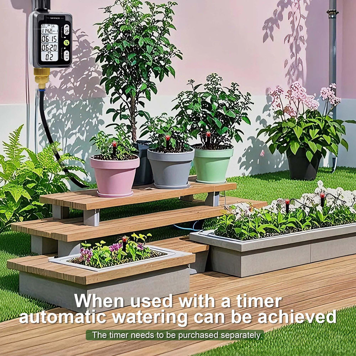 Torioweg Brass Connector Drip Irrigation System, Quick-Connect Garden Watering System Kit with Adjustable 360° Umbrella & Drip Emitters for Greenhouse, Garden Grid, Lawn, Potted Plant (15FT+ 78FT)