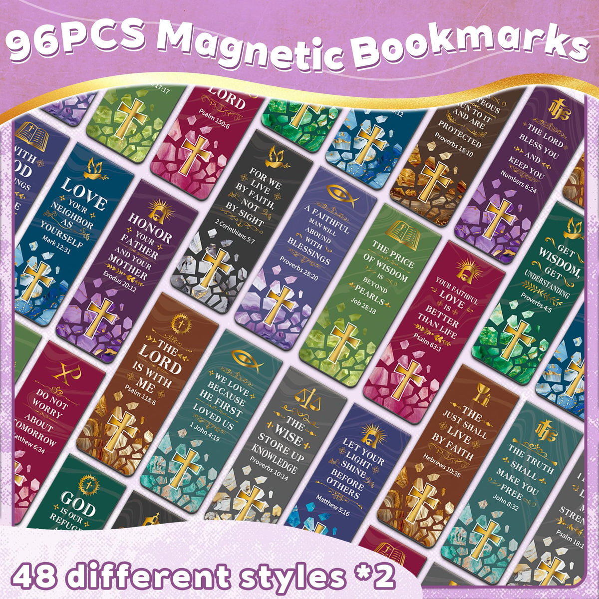 96Pack Magnetic Bookmarks Bible Bookmark Christian Bookmarks Bulk Book Marks for Reading Women Men Adults Kids Book Lovers Gifts, Cute Personalized Religious Magnet Bookmark Clips (Christian)