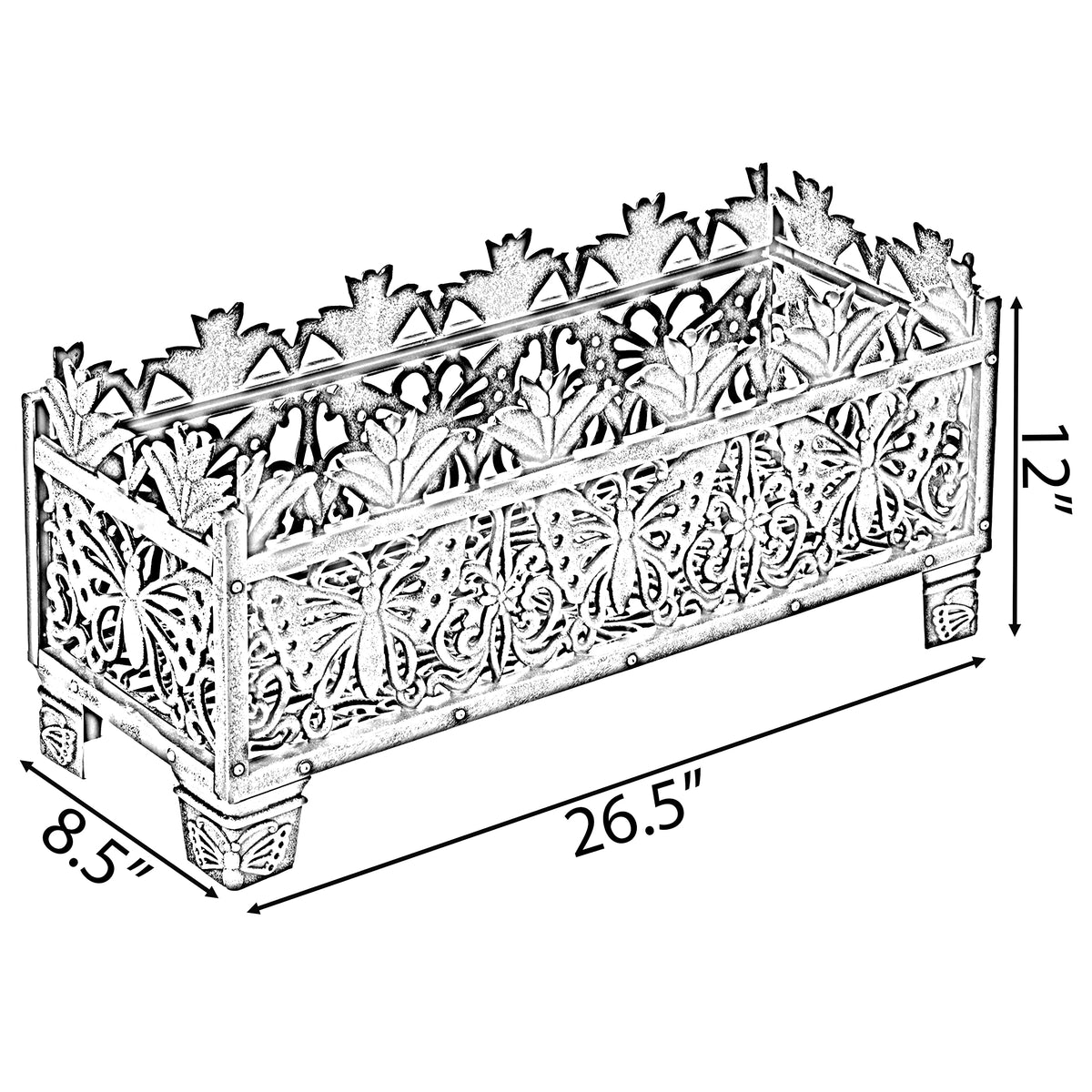 Outdoor Living Butterfly Rectangle Plant Stand, Flower Planting Pot, Antique Green